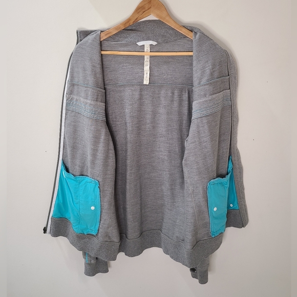 Lululemon Mens Gray Full Zip Track Jacket w/Blue Stripe Accent & Thumbholes S-M - Picture 7 of 15